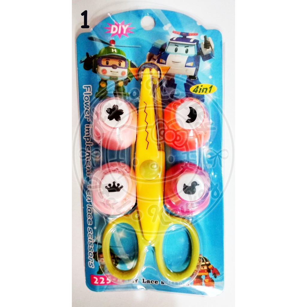 

set gunting gerigi + pembolong kertas 4pcs