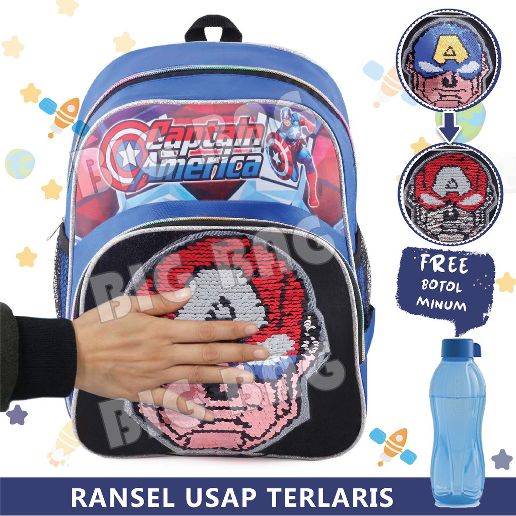 Tas Ransel Anak CAPTAIN AMERICA  - RANSEL USAP / SWIPE - HALF SWIPE - HALF WECKER + FREE BOTOL