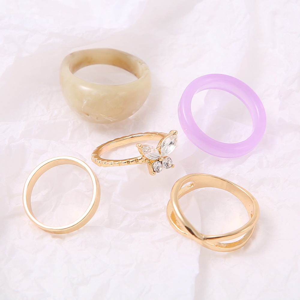 5pcs / Set Cincin Resin Desain Kupu-Kupu Emas Gaya Vintage Untuk Wanita