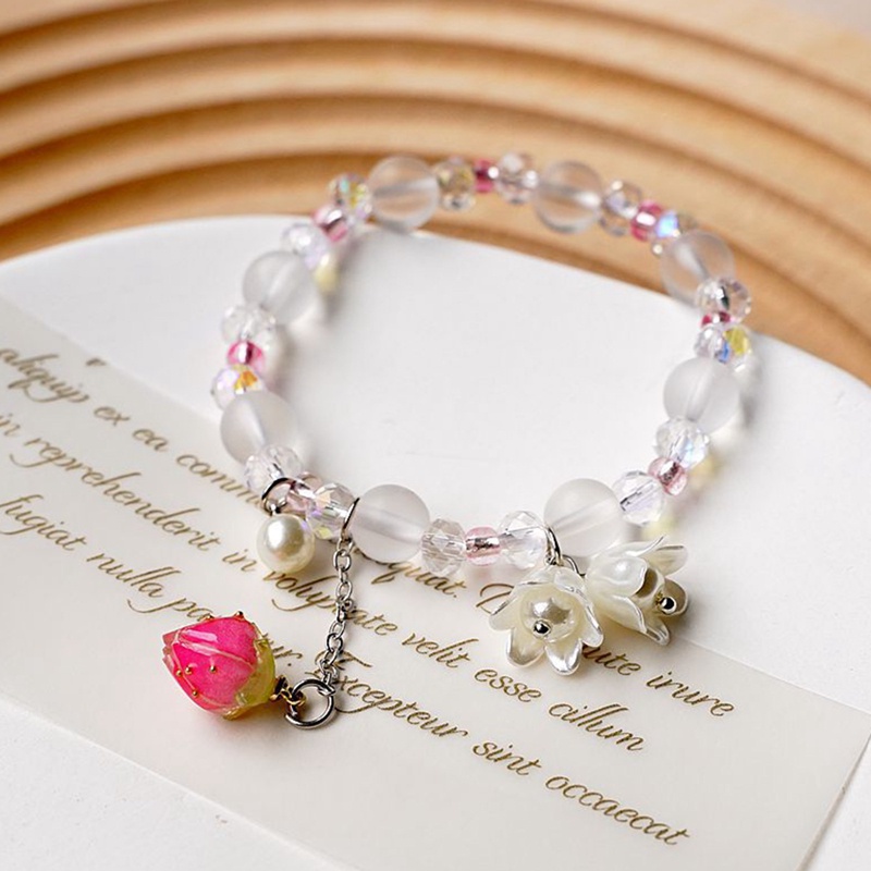 Gelang Manikmanik Kristal Warna Warni Bandul Desain Bunga Gaya Koreabohemian Handmade Untuk Wanita
