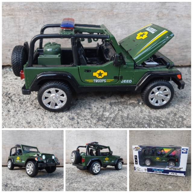 Diecast Jeep Wrangler Militer Alloy - Miniatur Mobil Army Metal