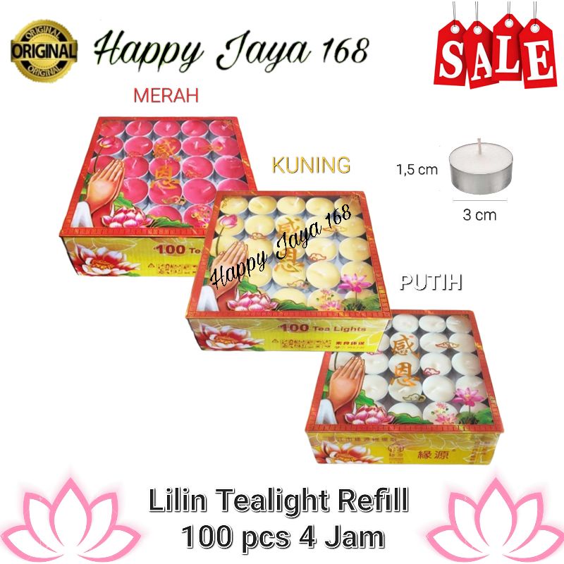 Lilin Refill Tealight Tablet Kaleng 4 Jam Isi 100 dan 50 pcs