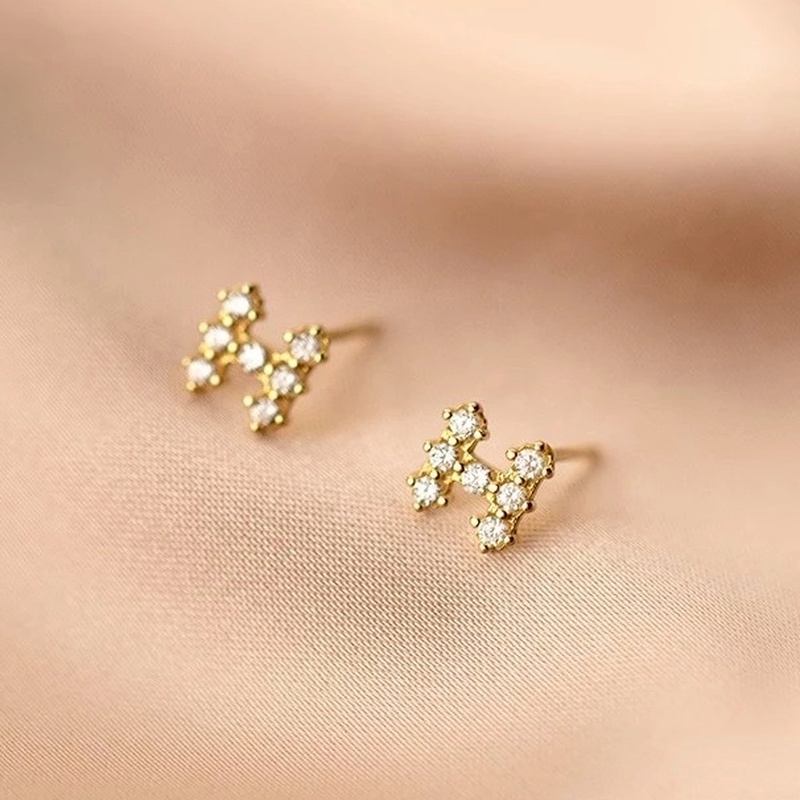 Anting Stud Berlian Imitasi Bentuk Huruf H Warna Emas Gaya Korea Simple Elegan Minimalis Untuk Pesta Pernikahan