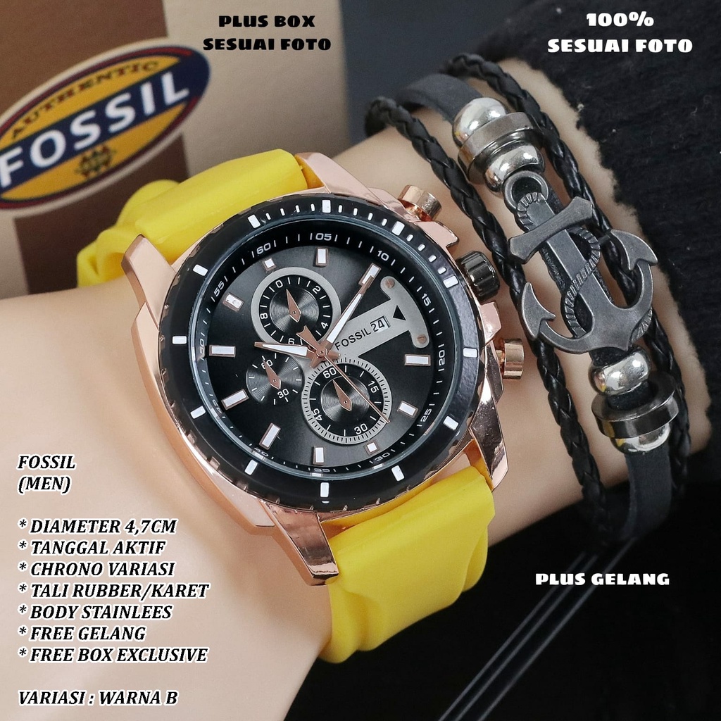 (FREE BOX) JAM TANGAN PRIA FASHION TALI RUBBER BODY BULAT TANGGAL AKTIF FREE GELANG