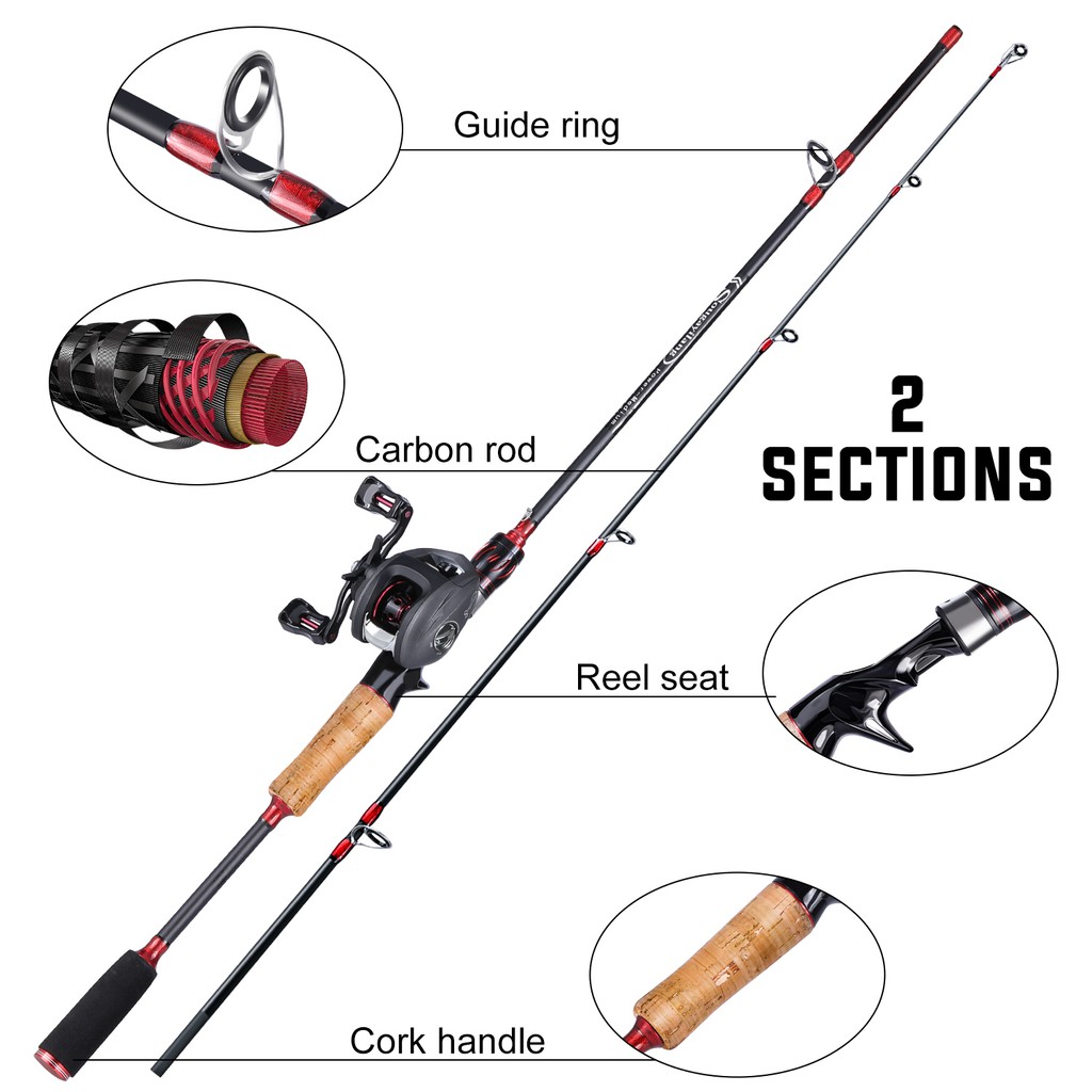 1.65M/5.4FT Casting Fishing Rod Fishing Reel Set 2 Sections Portable Fishing Rod 12+1BB Metal Fishing Reel