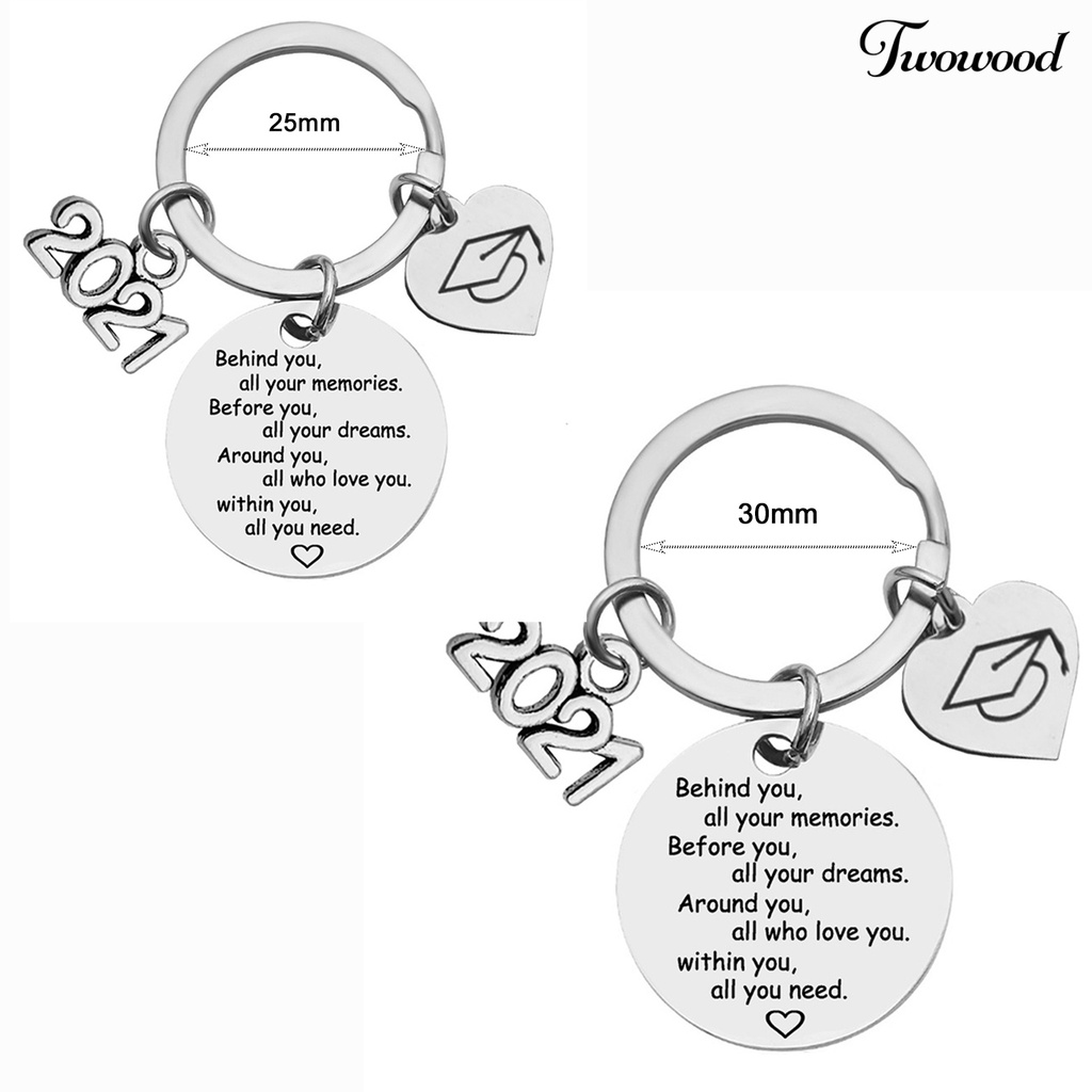 Twowood 2021 Gantungan Kunci Stainless Steel Motif Ukir Tulisan Untuk Hadiah Kelulusan