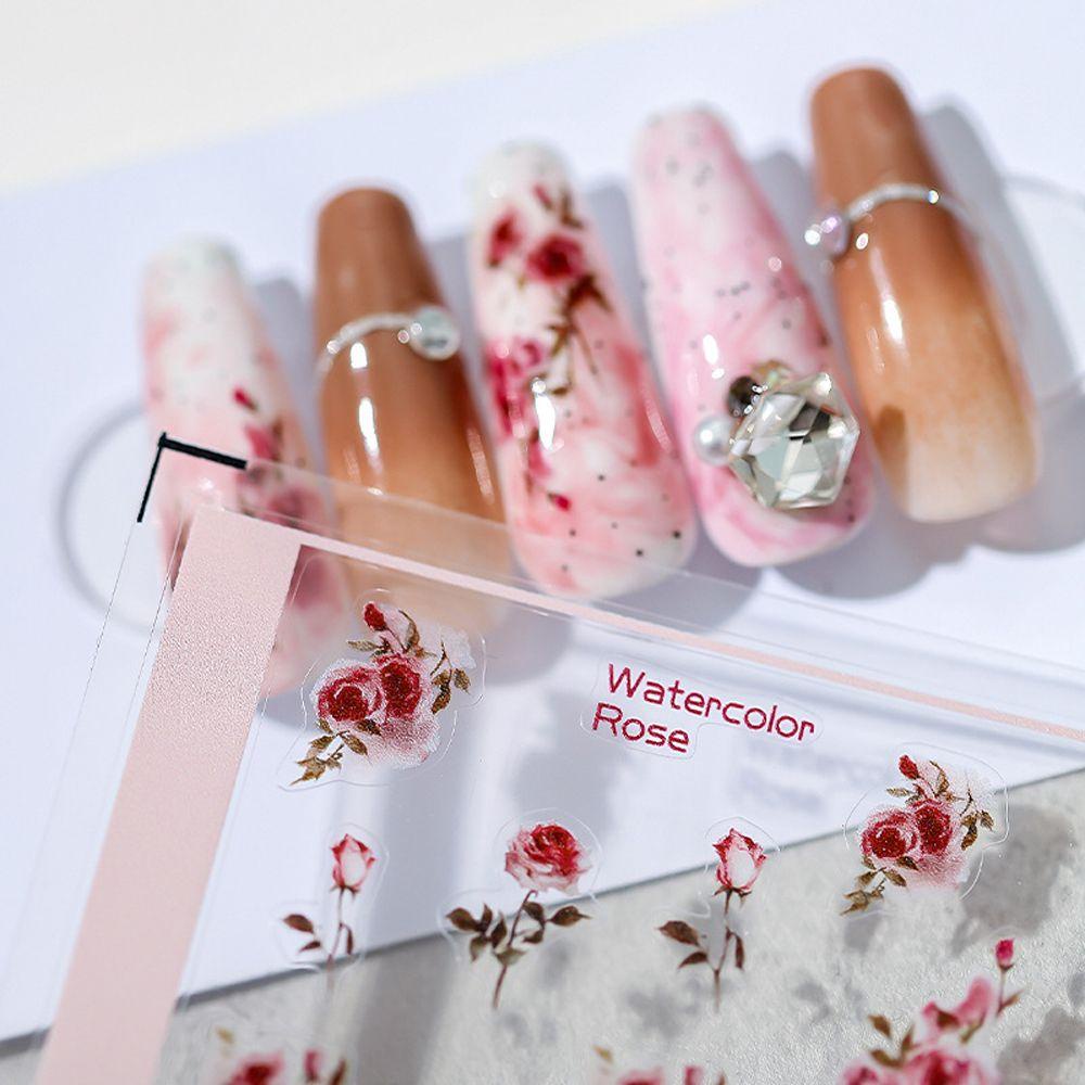 Mxbeauty Bunga Stiker Kuku Fashion Tipis Tangguh Daisy Rose Daun Self Adhesive Nail Art Dekorasi