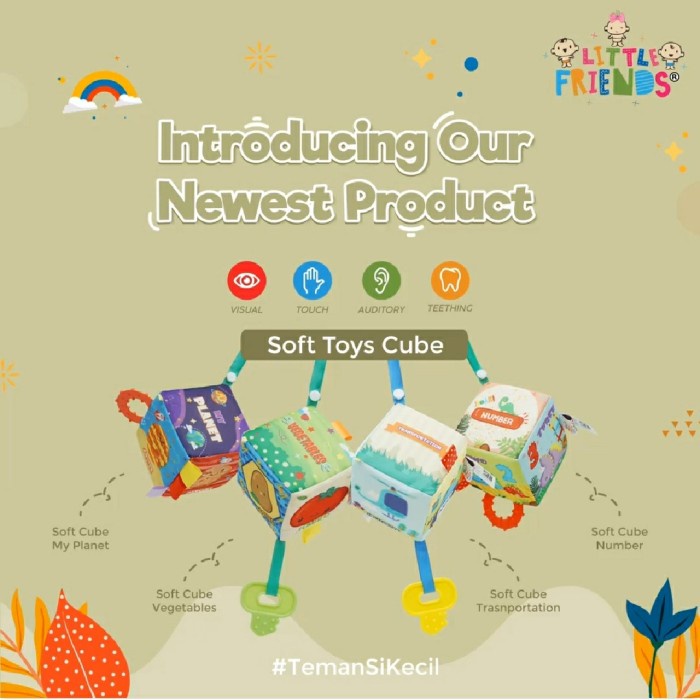 LITTLE FRIENDS Soft Toys Cube Teether Mainan Bayi Gantung Edukatif