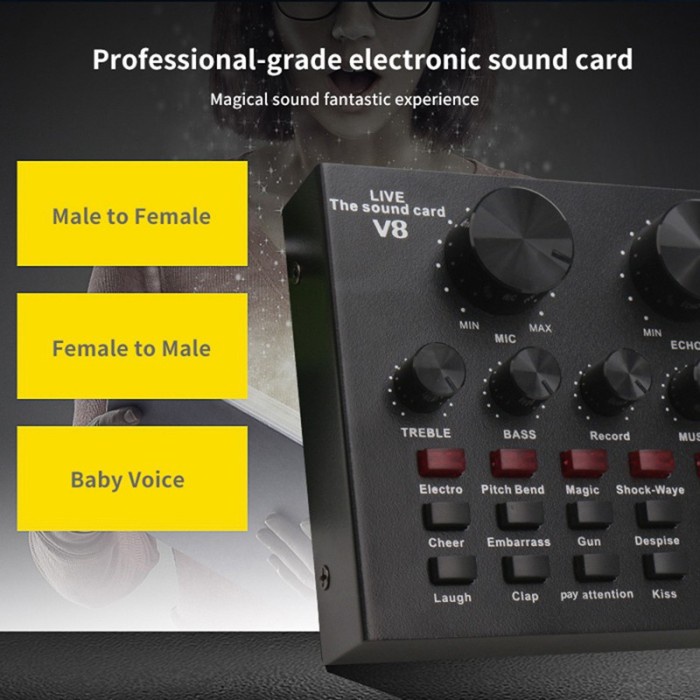 Bonkyo V8 SoundCard Audio cocok untuk karaoke langsung HP PC Mac