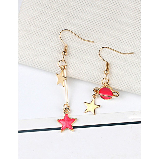 LRC Anting Gantung Fashion Red Star Shape Decorated Earrings