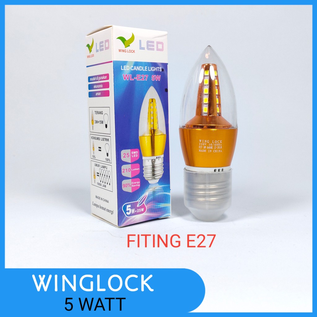 Wing Lock Lampu Candle LED 5 Watt Fiting E27 - Cahaya Putih &amp; Warm White