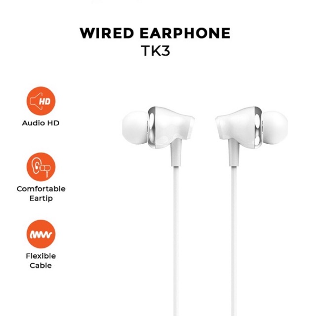 Olike Wired Earphone Headset Full HD Audio Cable 120cm All Phone Type OASE TK3 (Original)