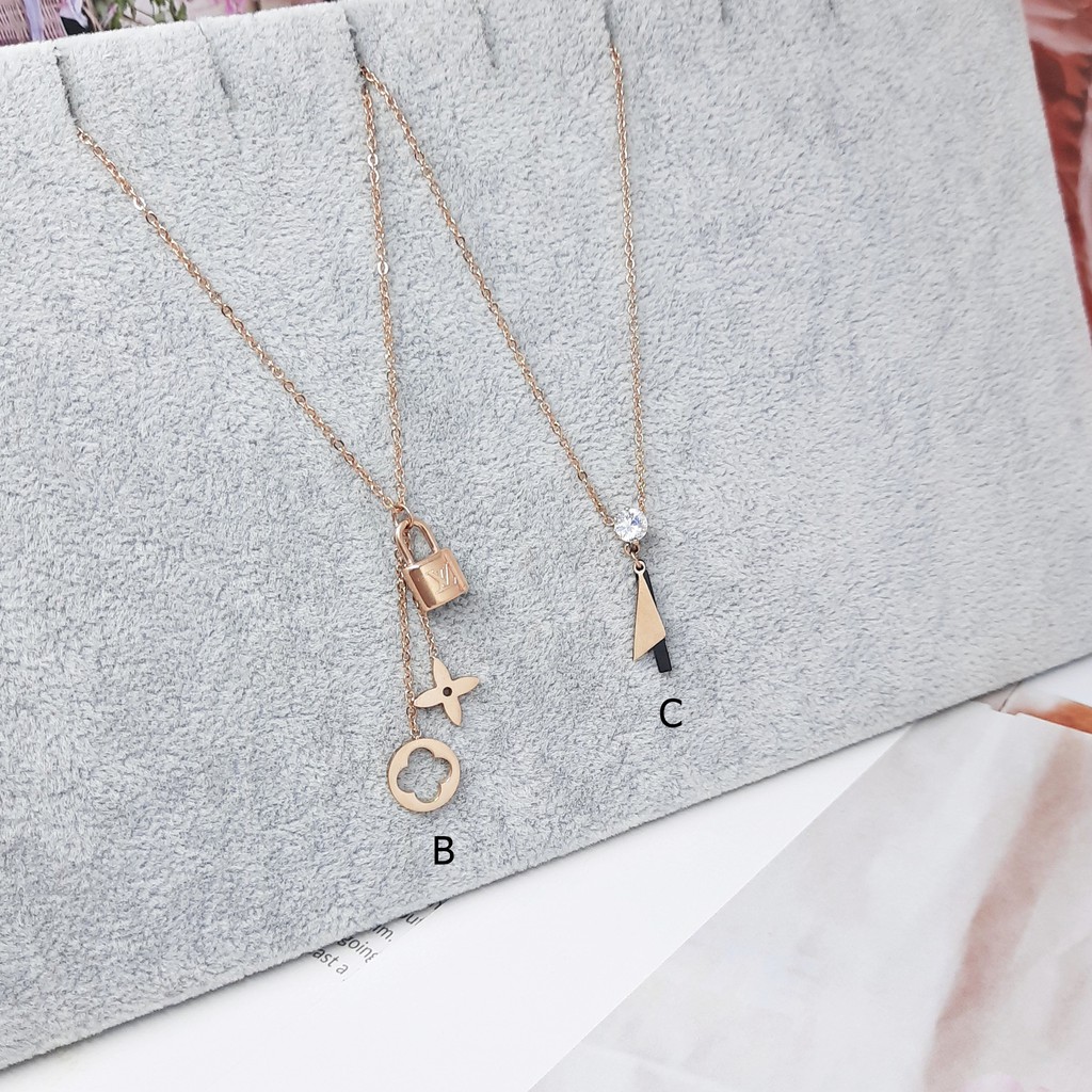 Perhiasan Kalung Titanium Korea Rosegold Love Batu Putih - BN319