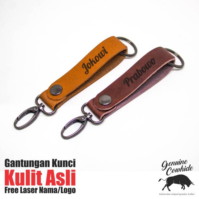Gantungan Kunci Custom Kulit Asli Free Laser Nama/Logo