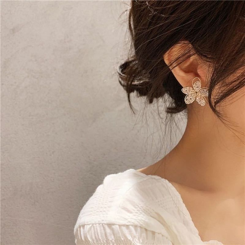 Vivian Earring/ anting bunga dua susun bertabur zircon Korean Style