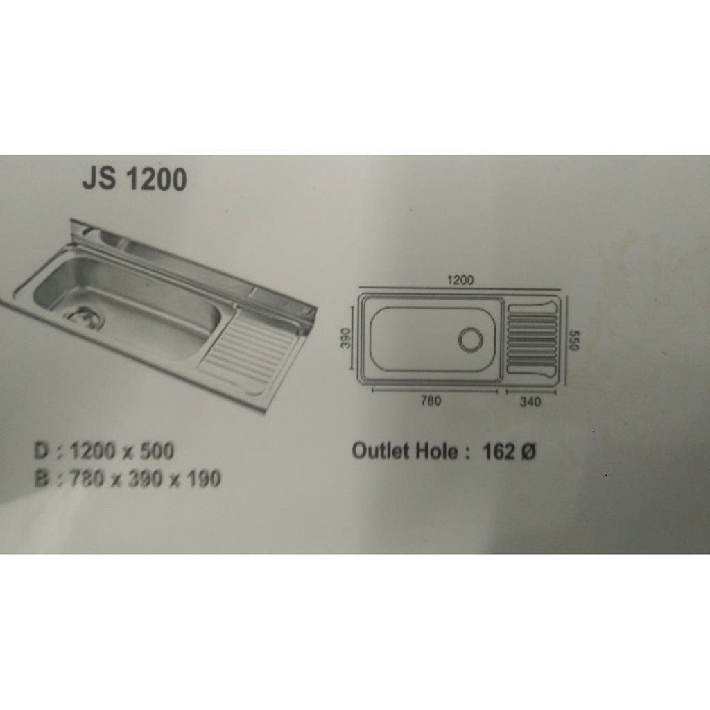 KITCHEN SINK BAK CUCI PIRING STAINLESS 1200X550X190 CONI CICO JS1200