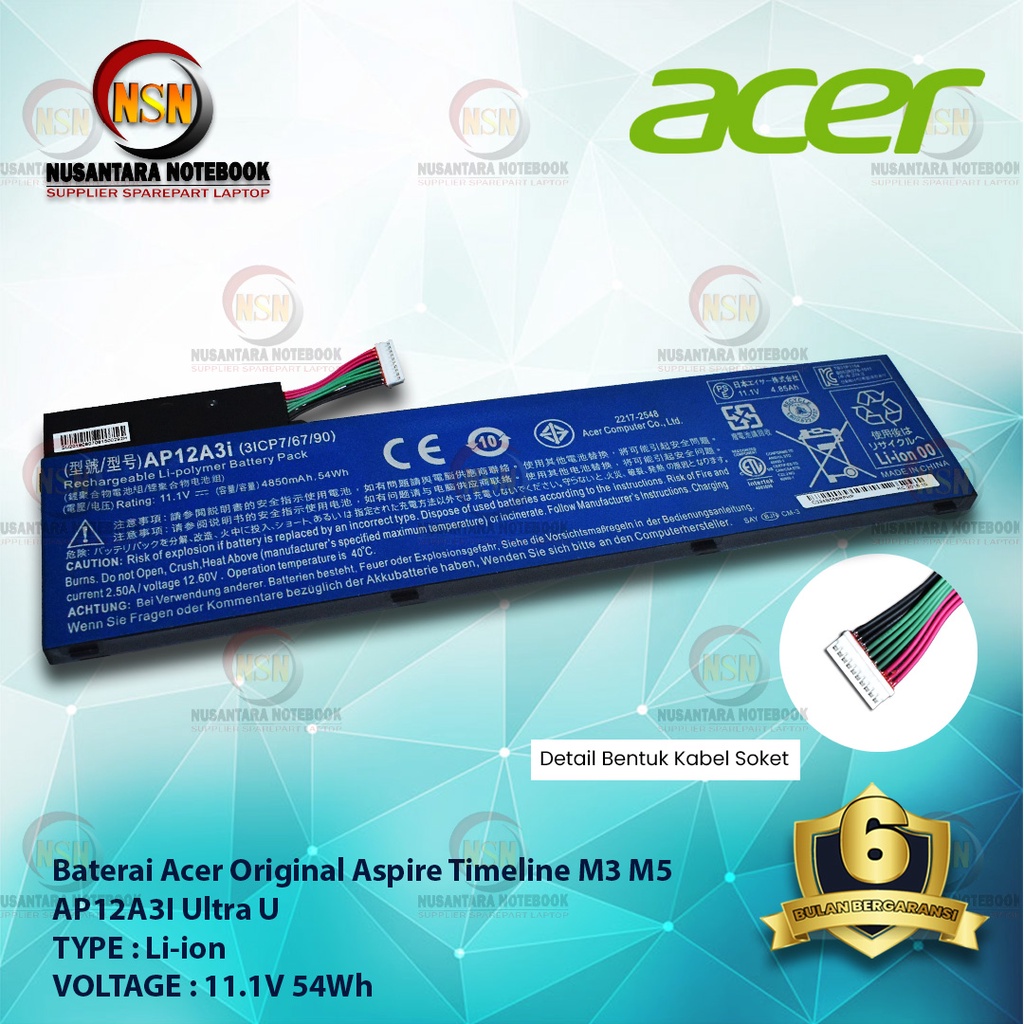 Baterai Acer Original Aspire Timeline M3 M5 AP12A3i Ultra U