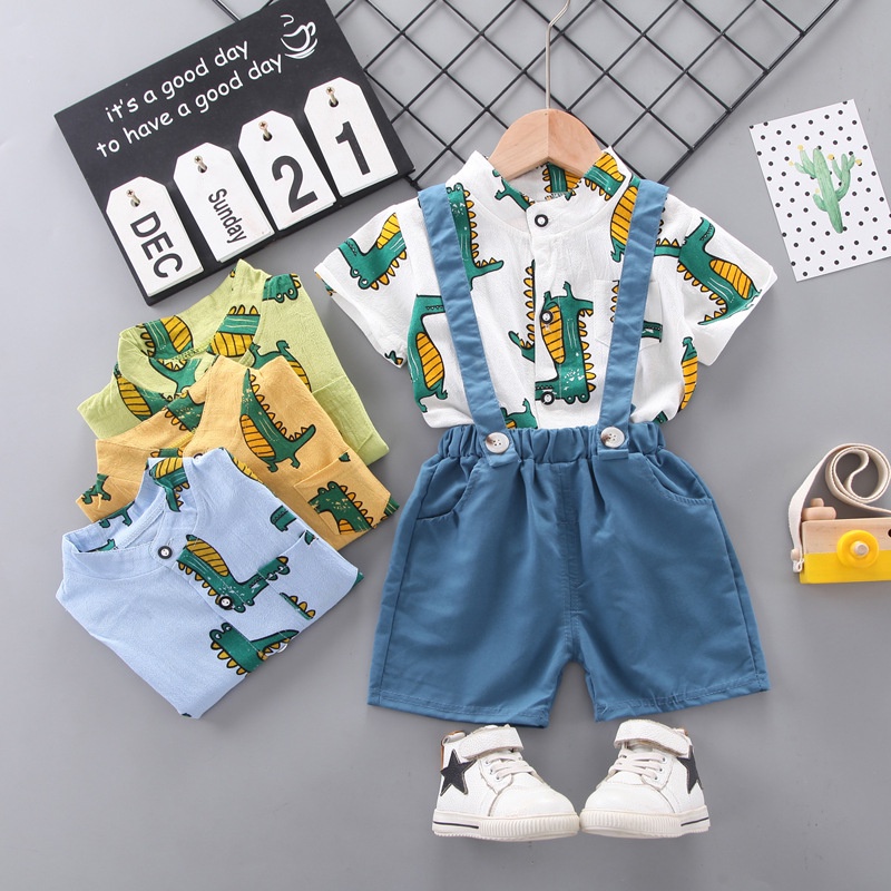 DinoDino BAJU SETELAN KEMEJA SUSPENDER IMPORT ANAK LAKI LAKI CROCODILE BUAYA LUCU PAKAIAN PESTA ULTA
