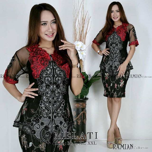 Set Tile Payet Hitam Mix Plisket Pendek / Kebaya Modern