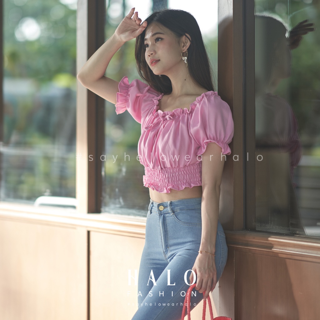 [HaloFashion] Anandara Sexy Sabrina Crop Top Basic Top Korean Fashion