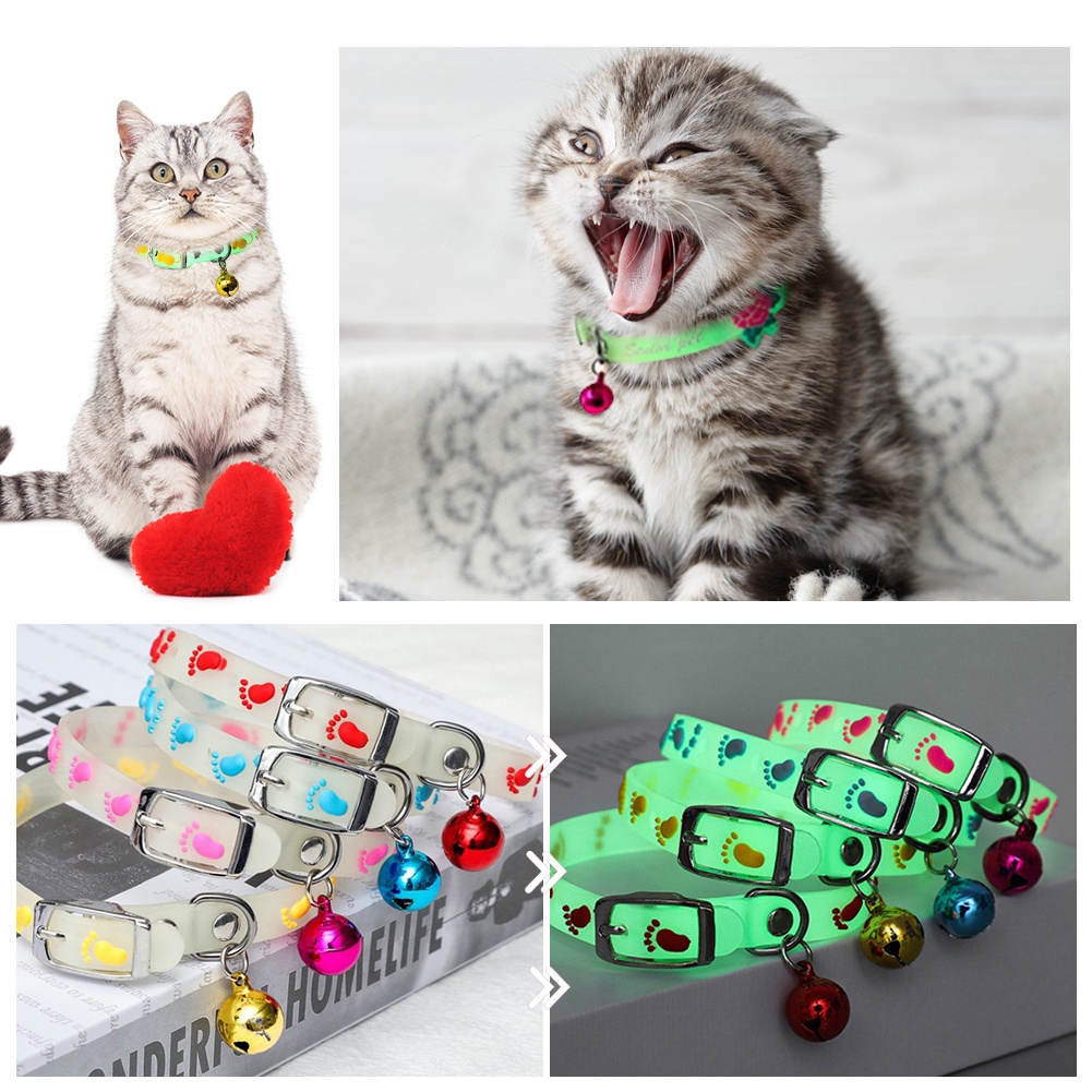 【TK】Adjustable Pet Glowing Collar With Bell Buckle Neck Strap Puppy Luminous Collar Cute Dog Cat Collar Glow At Night Pet Supplies