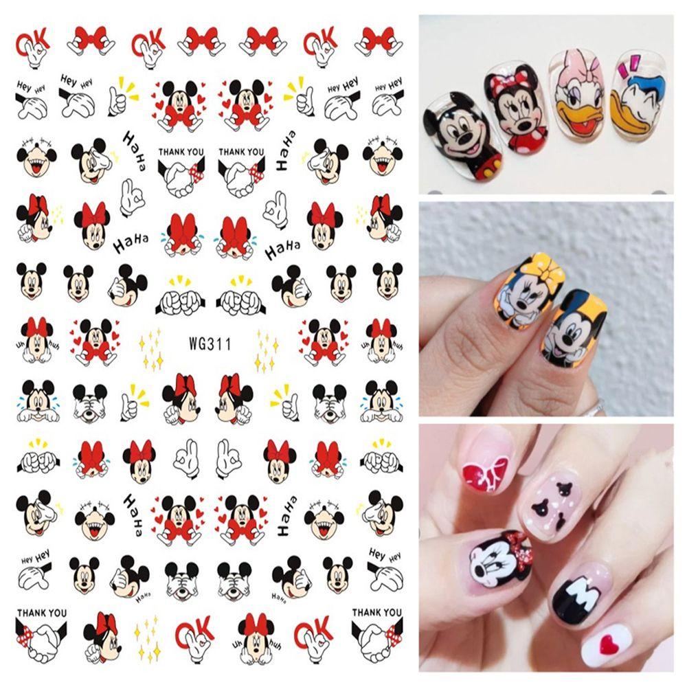 AUGUSTINA Cartoon Anime Nail Stickers Back Glue Manicure Decals Mickey Minnie Mouse Nail Stickers Christmas Gifts Nail Art Decorations Children's Kawaii Mickey Mouse Self Adhesive Mickey Mouse Decals