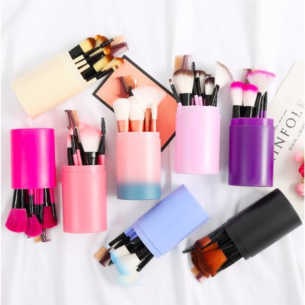 Kuas Make Up Tabung 12pcs Import Brush Set 12 in 1 Bentuk Bulat Dan Love