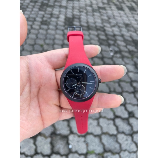 Jam Tangan Alexandre Christie Ac 2663 Original Black Red Wanita