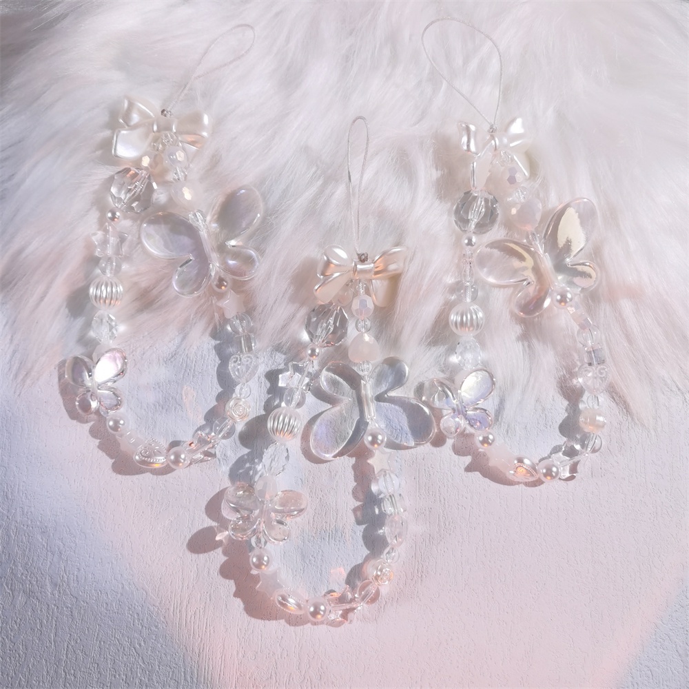 Ins Tali Lanyard Motif Kupu-Kupu Aksen Mutiara Imitasi Anti Hilang Untuk Aksesoris Handphone