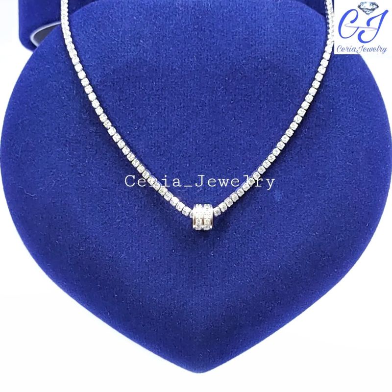 Kalung Perak Asli Silver Wanita 925 Lapis Emas Putih Model Diamond Permata listring/Kalung Model Aurel - Perhiasan Perak Wanita