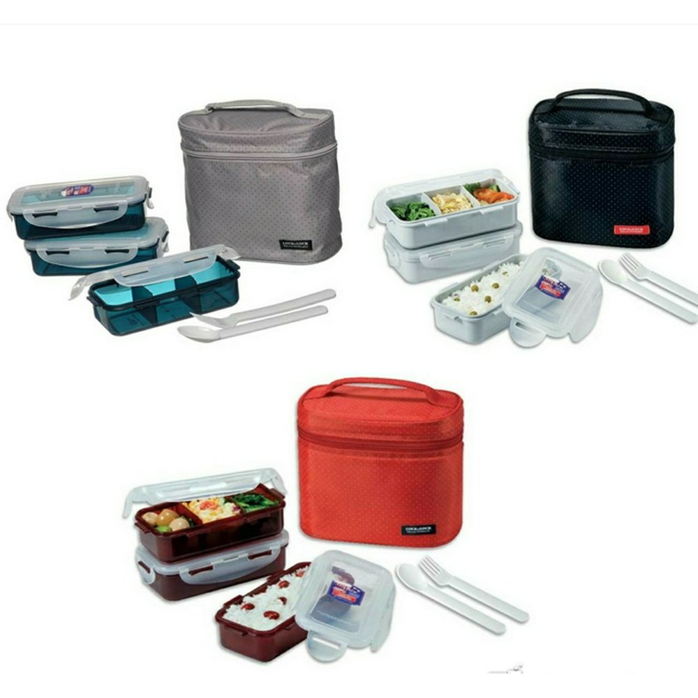 LOCK N LOCK HPL754DB LUNCH BOX 3P SET WITH BAG 350ML | C130103025