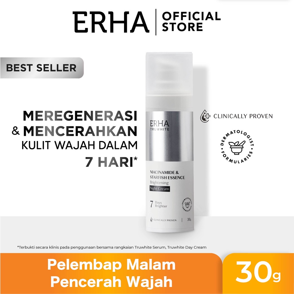 CS- ERHA Truwhite Niacinamide &amp; Starfish Essence Brightening Night Cream 30g - Krim pelembab muka / menyamarkan flek hitam / melembabkan wajah