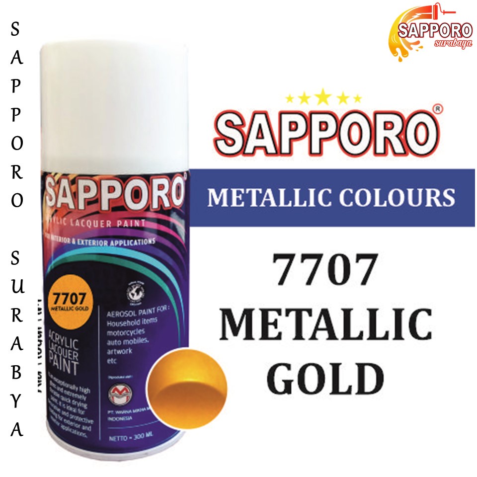 Sapporo Paint Metallic Gold 7707/Emas Metalik/cat semprot/pylox/pilok