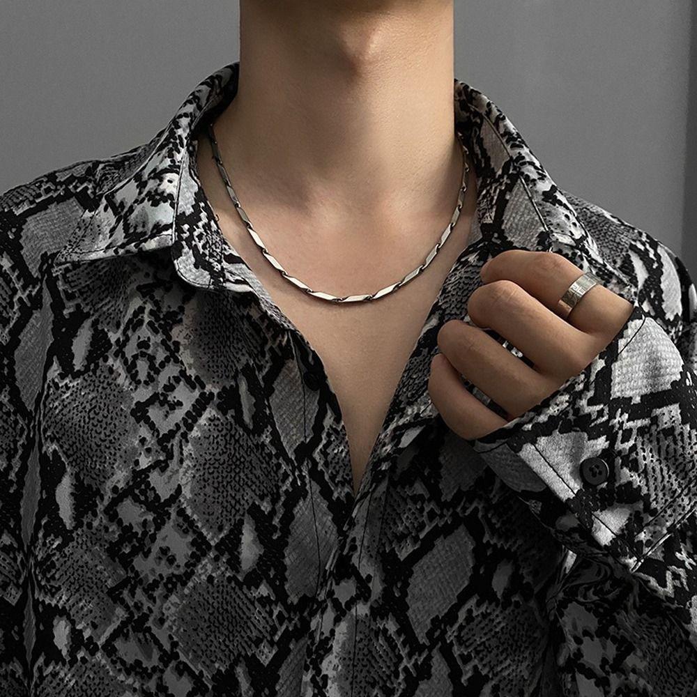 Nickolas1 Fashion Pria Kalung Fashion Geometris Klavikula Kalung Herringbone Rantai Stainless Steel Hadiah Gaya Hip Hop Kalung