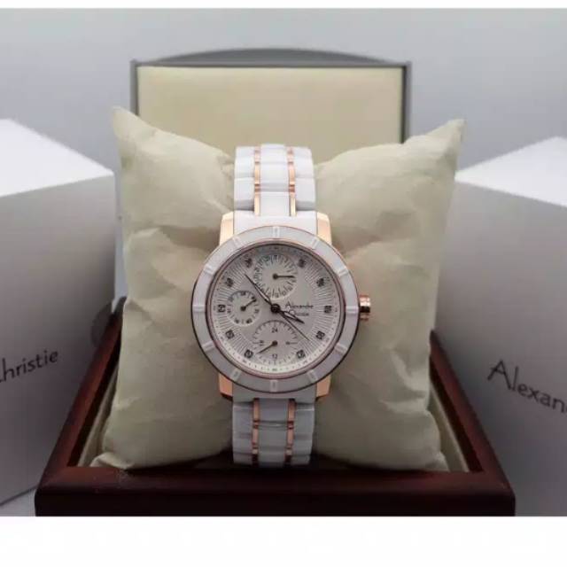 jam tangan wanita Alexandre Christie AC 6292 rose white ceramic