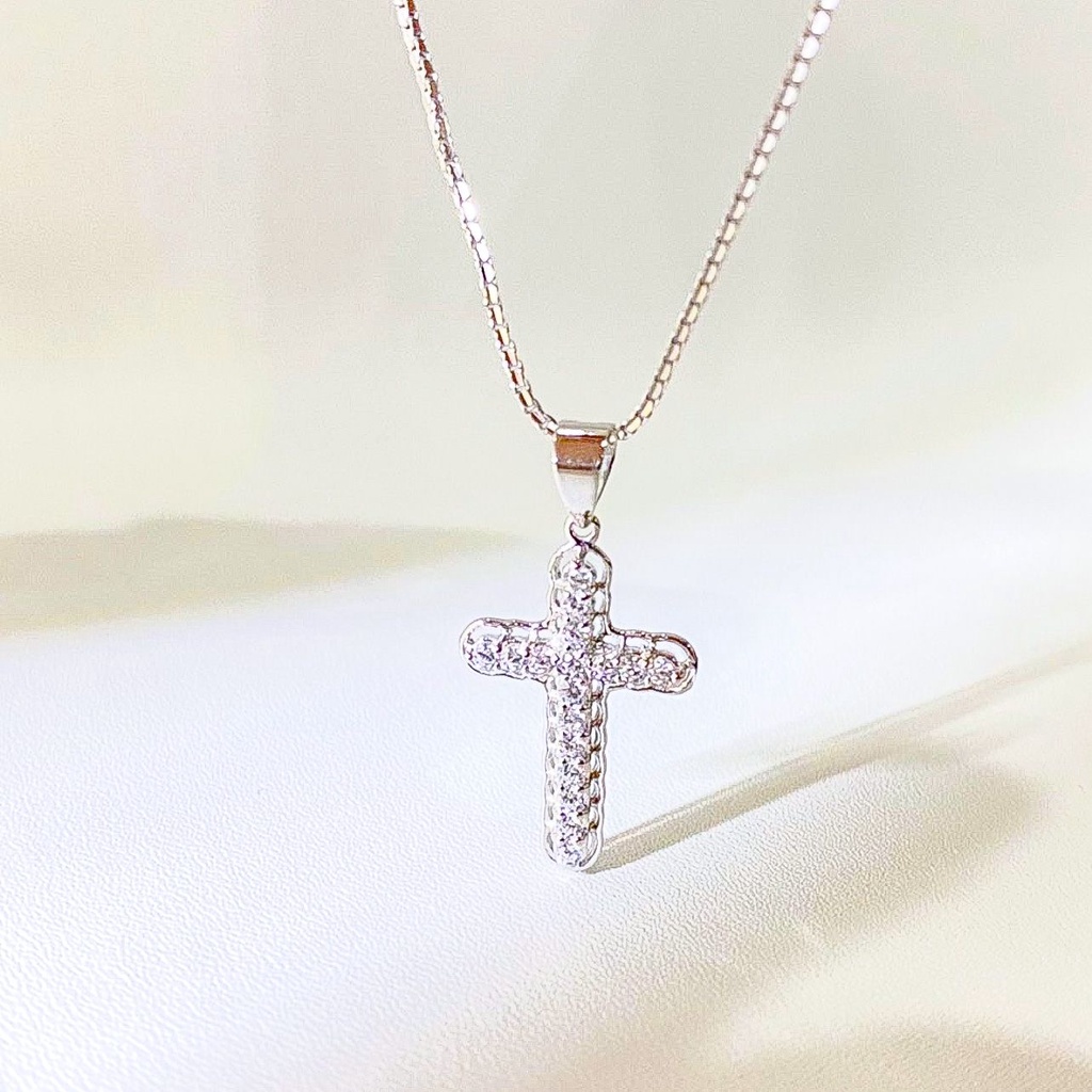 Liontin anak dan dewasa emas asli kadar 750 75 17k mainan kalung salib Jesus putih whitegold permata bling polos christmas new year edition Yesus cross ringan setengah 1 satu 2 dua gram