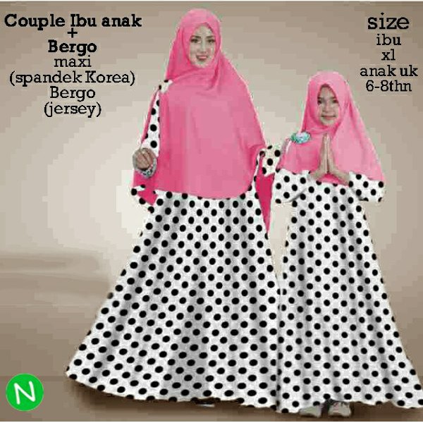 baju gamis couple ibu dan anak polkadot pink