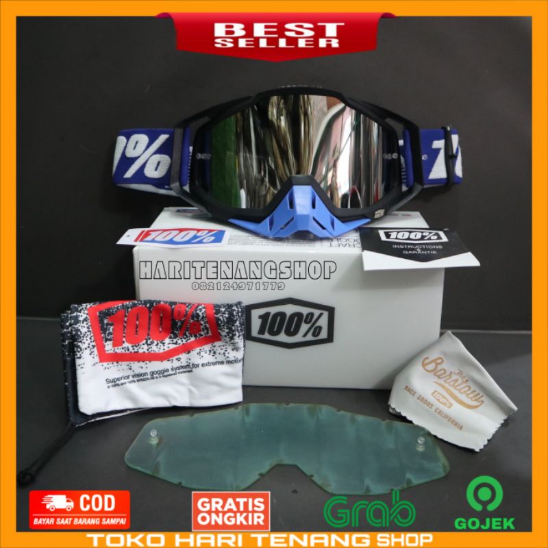 KACAMATA GOOGLE 100% HITAM HIDUNG BIRU/KACAMATA MOTOR CROSS/KACAMATA SUPERMOTO