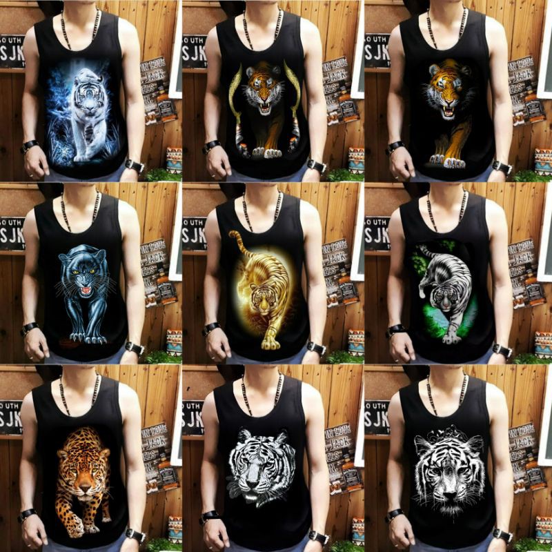 Shalch trendy singlet Lekton pria macan es dan gambar macan lainnya ready stok semuanya