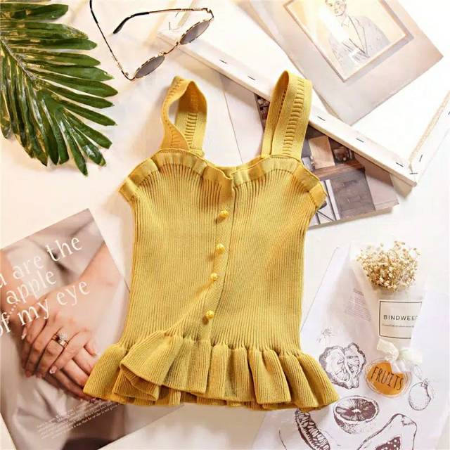 Ruffled Camisole Sleeveless Short Comfort / TANK TOP RAJUT RENDA POLOS SEXY KOREA