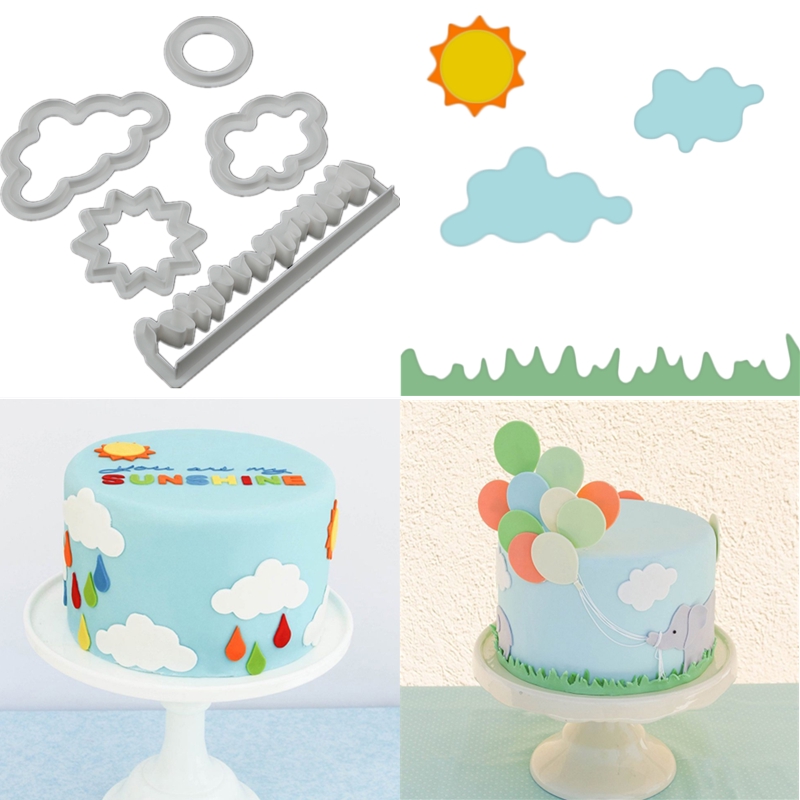 5pcs/set Grass/sun/cloud Fondant Cake Mold Sugarcraft Cookie Mould Cutter Cake Decorating Tool Bakeware