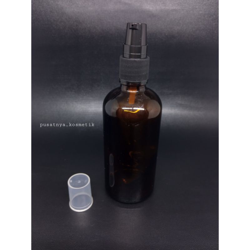 Botol Kaca Amber 100ML Pump Treatment Hitam