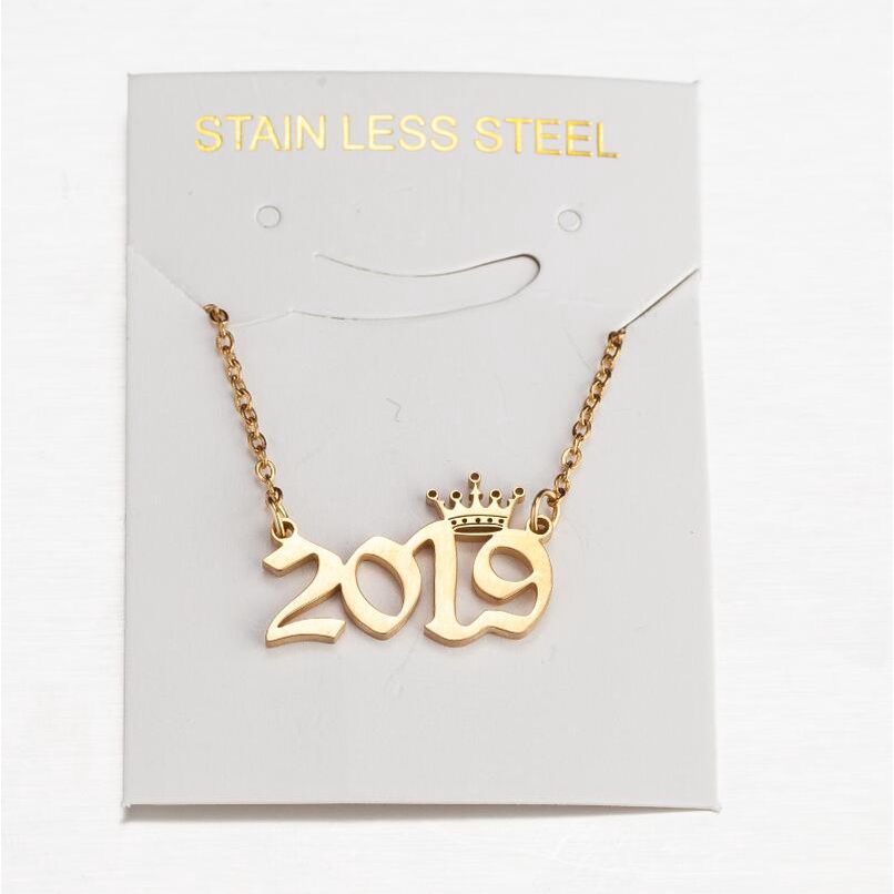 Kalung Choker Bahan Stainless Steel Desain Mahkota Angka 1980-2019 Untuk Pria Dan Wanita