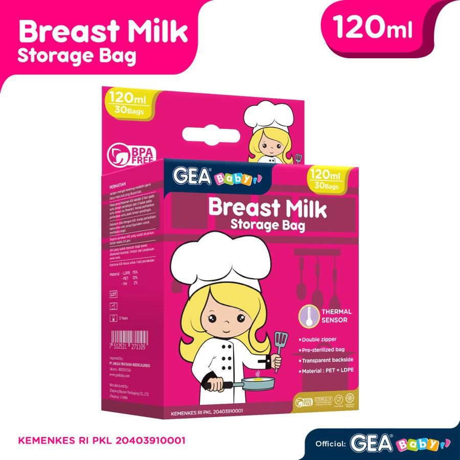 GEA BABY BREAST MILK STORAGE BAG 120ML ISI 30PCS CHEF MAGENTA / KANTONG ASI