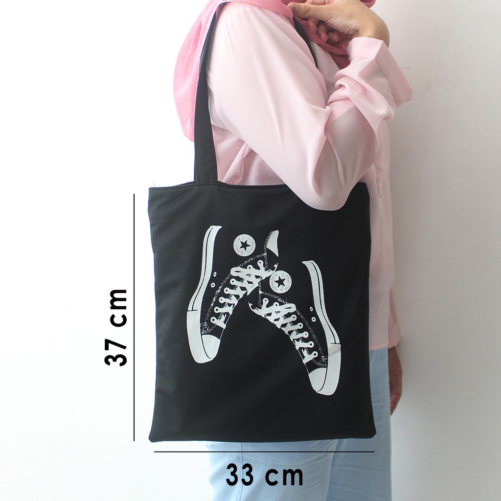 Totebag Kanvas Tebal Pakai Resleting Tas Tote Wanita Murah Gambar Sablon Tote Bag Cewek Motif Lucu