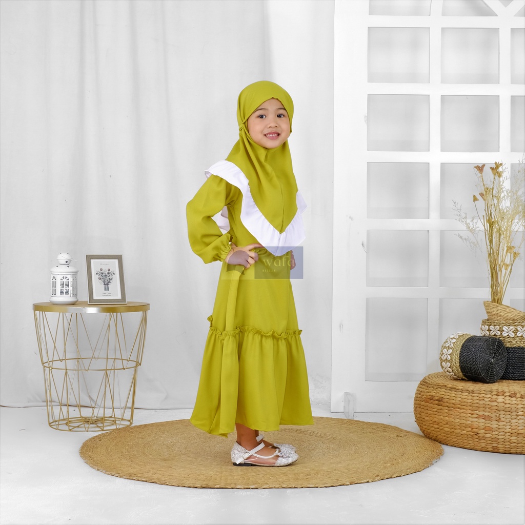 FREE HIJAB SHAFA gamis anak warna lemon terbaru . gamis anak perempuan kekinian 2022 baju gamis lemo