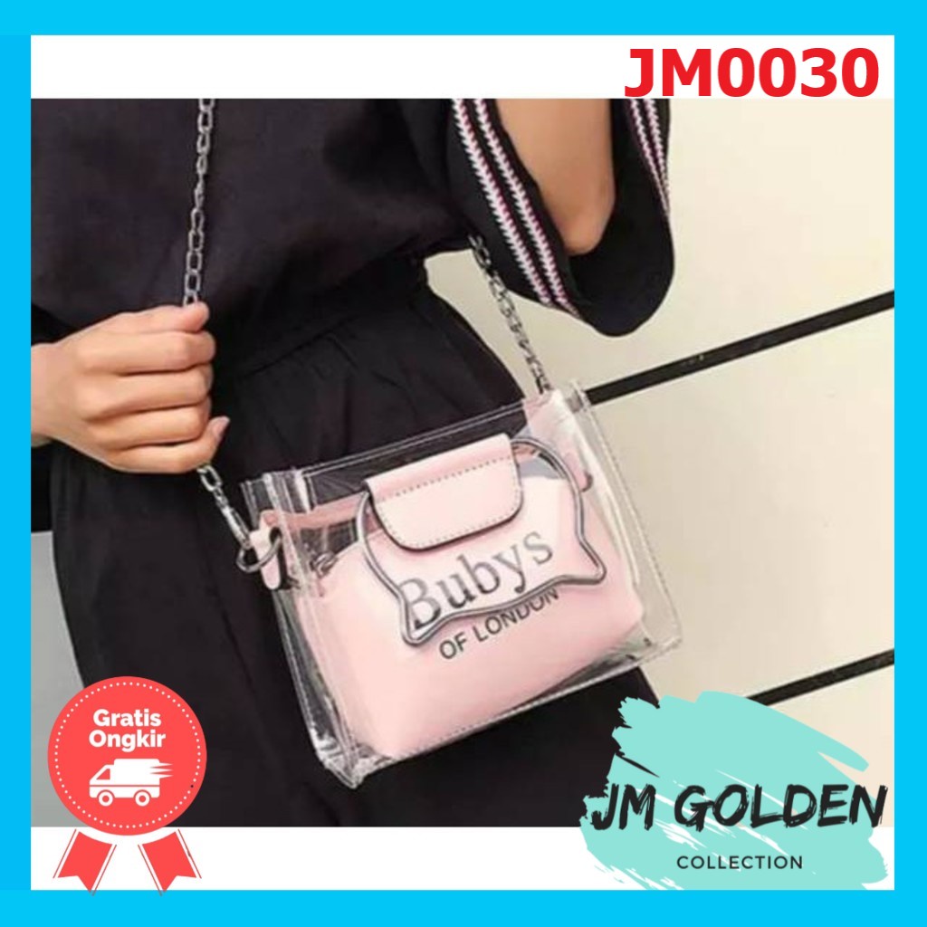 Bubys Of London Fashion Tas Selempang Handbag PVC 2in 1 Transparan Untuk Wanita JM0030