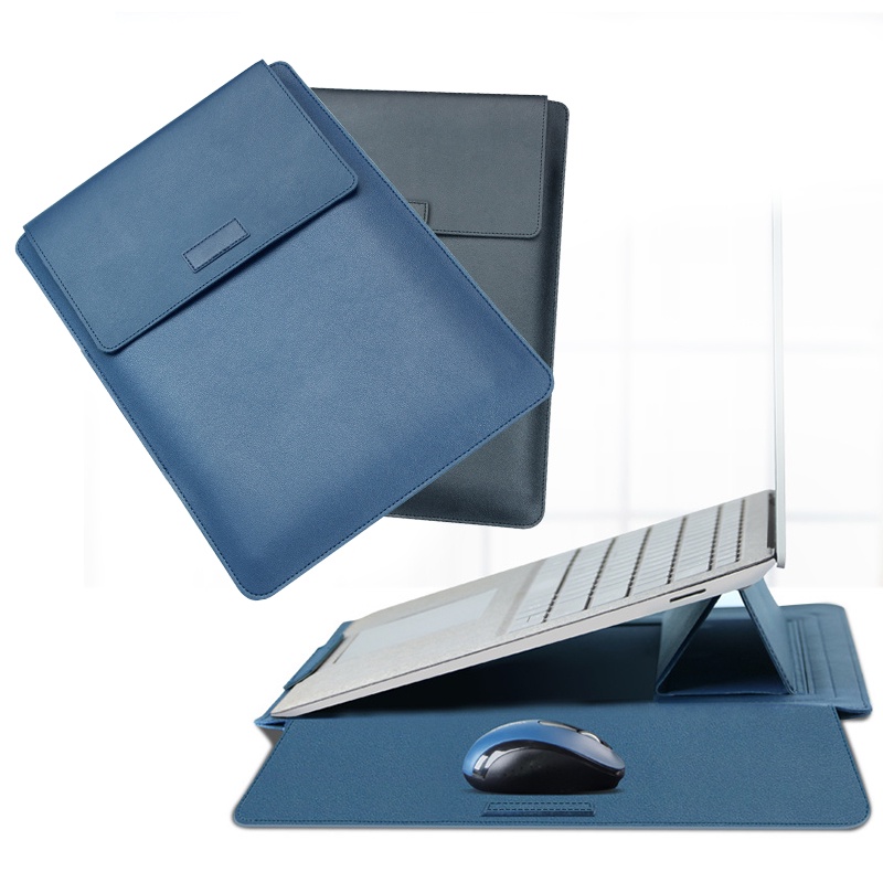 Bonkyo 13 - 14 Inch Case Stand Sleeve PREMIUM PU LEATHER Kulit MACBOOK Air Sarung Skin LAPTOP