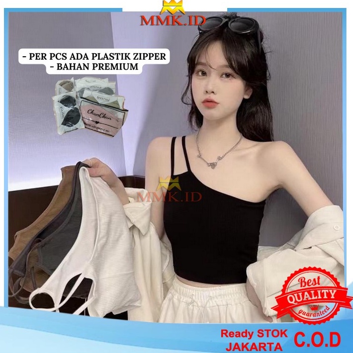 Tanktop Terbaru Asimetris One Shoulder Atasan Wanita Crop Korean Look Double Tali Kecil