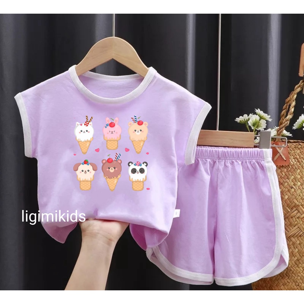 LIGIMIKIDS - Setelan anak perempuan dan laki laki ber motif usia 1-5 tahun, playset anak